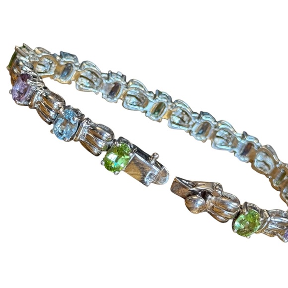 Elegant Sterling Silver 925 Multi Gemstone Bracelet peridot topaz amethyst - Picture 4 of 7